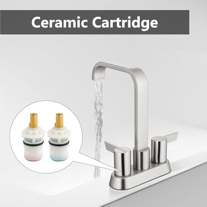 Brushed Nickel Waterfall Bathroom Faucet 4 Inch Centerset,2-Handle | Stainless Steel 3-Hole Deck-Mount Design Includes Supply Lines and Pop-Up Drain for a Complete Vanity Installation - color: Brushed Nickel