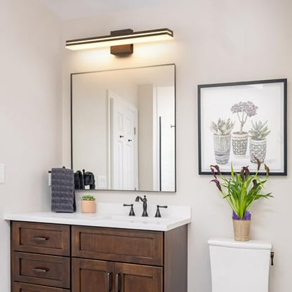 SineRise LED Modern Bathroom Vanity Light Fixtures (24-Inch, 3000K/4000K/6000K, Dimmable), Brown Wood Painted Modern Acrylic Bathroom Wall Lighting Fixtures Over Mirror - color: Brown, size: 24-Inch