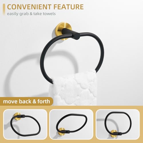Angle Simple Swivel Towel Ring, Bathroom Hand Towel Holder, Black and Gold | SUS304 Stainless Steel, Move Up & Down, Built-in Gasket, Dishrag Hanger for Kitchen, Screw Mount - color: Oval - Black & Gold