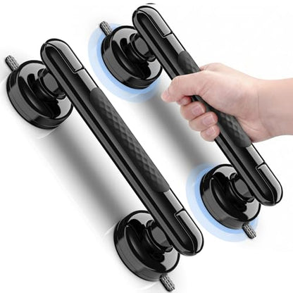 Upgraded Suction Shower Handle with Anti-Slip, Black | 2 Pack Grab Bars for Shower and Bathroom, Heavy Duty Removable Safety Grip Handrails Grab Bars for Bathtubs, No Drilling - color: Black
