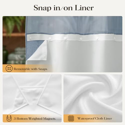 72x99 Ringless Boho Striped Tassel Shower Curtain with Snap Liner Blue | Extra Long Size, Heavy Duty Linen Blend, 3 in 1 Shower Curtain Set, Farmhouse Style, Waterproof & Washable, Mesh Top Window - color: Blue, size: 72"W x 99"L (Pack of 1)