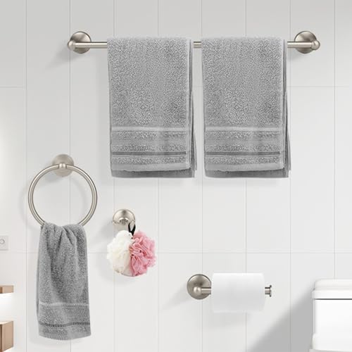 4-Piece Brushed Nickel Bathroom Hardware Accessories Set, 24 Inch Towel Bar, Towel Rack, Bathroom Towel Holder - color: Brushed Nickel