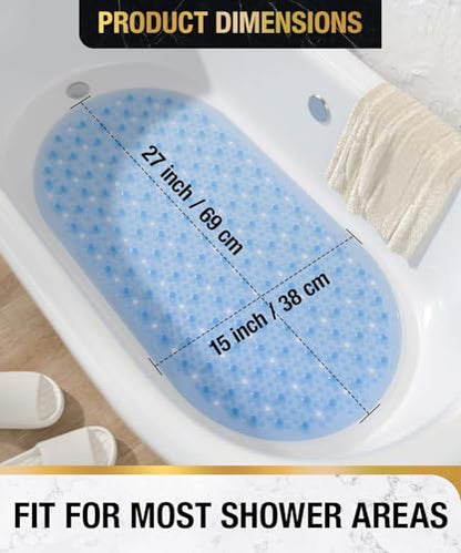HITSLAM Oval Bathtub Mat Non Slip, 27x15 Inch Bubble Bath Tub Mat for Bathroom, Machine Washable Shower Mat with Suction Cups and Drain Holes, Blue - color: Blue, size: 27" x 15" (Oval)