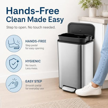 GarveeHome 5.3 Gallon Trash Can, Stainless Steel Step Trash Can, Silver | Soft Close Lid, Foot Pedal and Removable Inner Bucket, Rectangular Garbage Can for Kitchen, Bathroom, Office, Living Room - color: Stainless Steel, size: 20 L