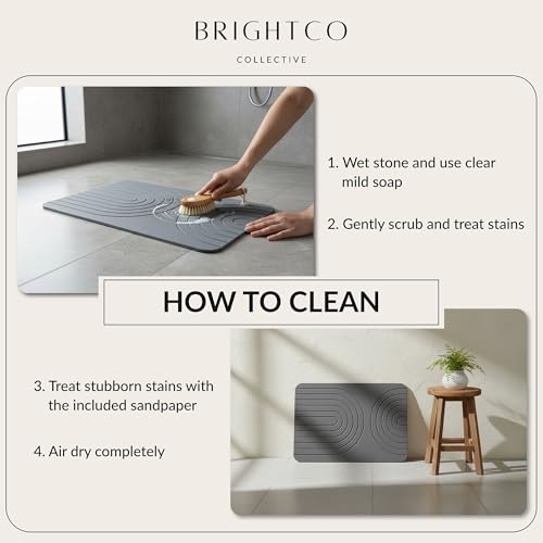 Quick Dry Stone Bath Mat – Diatomaceous Earth Foot Pad, Super Absorbent Hard Shower Rug – Modern Anti-Slip Design for Bathroom Floor, 23.6x15.3in, Deep Charcoal – The Meridian - color: The Meridian (Deep Charcoal)