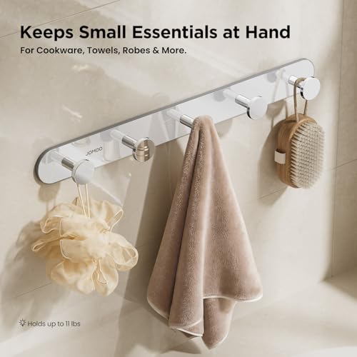 JOMOO Bathroom Robe Hook, Stainless Steel 2 Pack Adhesive Wall Hooks for Bathroom,No Drill Towel Hooks for Bathrooms, Metal Robe Hook Rack Wall Mount - color: Chrome
