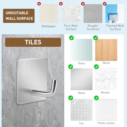 5 Pcs Adhesive Hooks Waterproof in Shower Hooks for Hanging Loofah, Towels, Clothes, Robes for Bathroom(Silver Square) - color: Silver Square