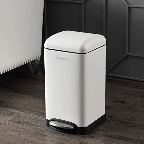 happimess Betty Retro Mini 3.2 Gal Step Trash Can, Cotton White | Soft-Close Lid, Fingerprint Proof, Removable Liner, Stainless Steel, Hands-Free Pedal - color: White