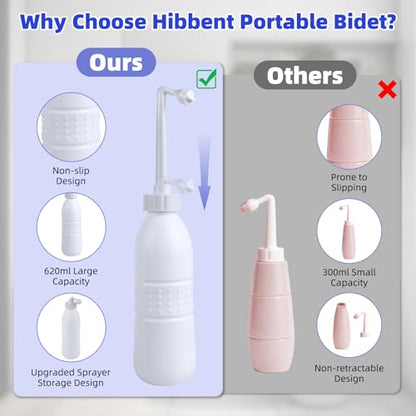 Hibbent Portable Bidet for Travel, Handheld Travel Bidet for Personal Hygiene Care, Personal Cleansing Use, Extended Nozzle, 21.8oz(620ml) , White - color: White, style: 620ml