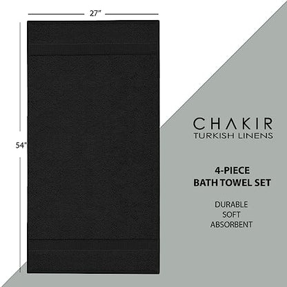 Chakir Turkish Linens 4 Piece Bath Towel Set, 100% Cotton Luxury Turkish Towels for Bathroom, Soft Absorbent Bath Towels, 27 x 54 Inches, Black - color: Black