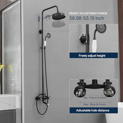 Homevacious Matte Black Outdoor Shower Kit Exposed Shower | 8 Inch High Pressure Rain Shower Head with Hand Spray Bathroom Shower Faucet System Double Knobs Cross Handle 3-function - color: Matte Black, style: 3-Function
