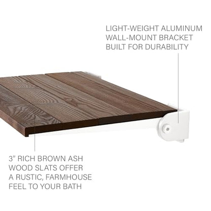Seachrome 18 inch Silhouette Slimline Folding Wall Mount Shower Bench Seat, Natural Ash Wood Thermacor Seat with White Frame - color: Walnut Ash Wood With White Frame