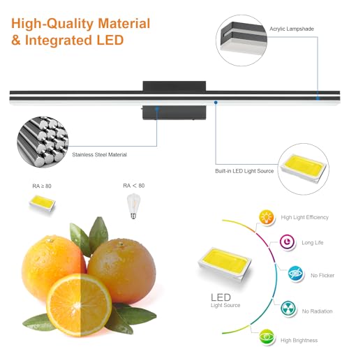 SineRise LED Modern Bathroom Vanity Light Bar (48-Inch, 3000K/4000K/6000K), Matte Black Dimmable Modern Acrylic Bathroom Wall Lighting Fixtures Over Mirror - color: Matte Black, size: 48-Inch