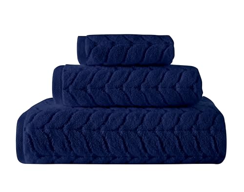 BAGNO MILANO Certified Organic Turkish Cotton Bath Towels, Luxury Jacquard Absorbent, Ultra Soft-Plush Organic Towel Set (Navy, Towel Set of 6) - color: Navy