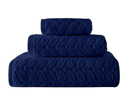 BAGNO MILANO Certified Organic Turkish Cotton Bath Towels, Luxury Jacquard Absorbent, Ultra Soft-Plush Organic Towel Set (Navy, Towel Set of 6) - color: Navy