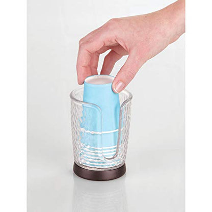 iDesign Rain Disposable Paper and Plastic Cup Dispenser Holder for Master, Guest, Kids' Bathroom Vanity and Countertops, 3.10" x 3.10" x 4", Clear and Bronze - color: Clear/Bronze