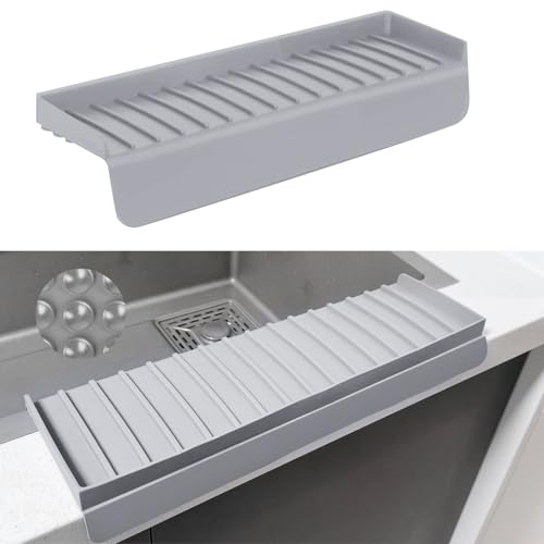 Silicone Sink Edge Protectors - Multifunction Accessories, Splash Guard & Draining Mat for Kitchen, Bathroom Sink, Steel, Granite, Quartz Countertops (Gray, 4 * 14in) - color: Gray, size: 4 * 14in