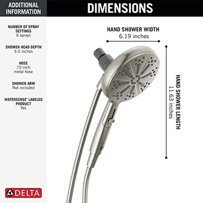 Delta Faucet 6-Spray SureDock Magnetic Shower Head with Handheld Spray, Brushed Nickel Shower Head with Hose, Showerheads & Handheld Showers, Handheld Shower Heads, Hand Shower, Stainless 75613-SN - color: Satin Nickel