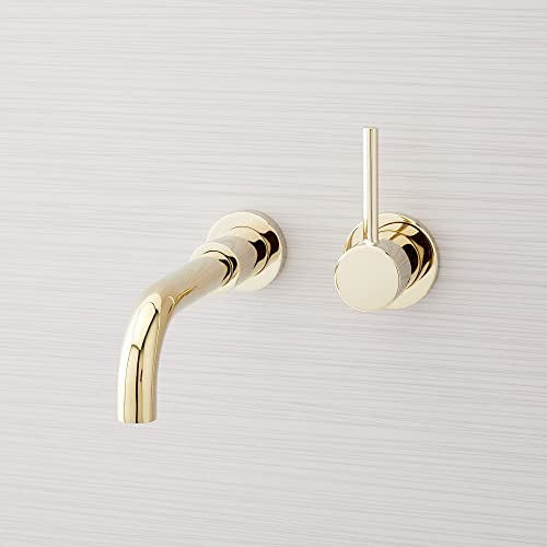 Signature Hardware 483898 Lexia 1.2 GPM Wall Mounted Widespread Bathroom Faucet with Pop-Up Drain Assembly - color: Polished Brass