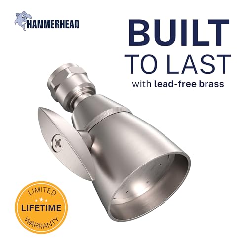HammerHead Showers® Solid Metal 2 Inch High Pressure Shower Heads - BRUSHED NICKEL – 2.5 GPM Shower Heads High Pressure - High Flow Shower Head with ADJUSTABLE SPRAY PATTERN - Fixed Shower Head - color: Brushed Nickel, size: 2.5 GPM Standard
