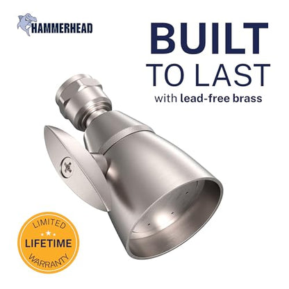 HammerHead Showers® Solid Metal 2 Inch High Pressure Shower Heads - BRUSHED NICKEL – 2.5 GPM Shower Heads High Pressure - High Flow Shower Head with ADJUSTABLE SPRAY PATTERN - Fixed Shower Head - color: Brushed Nickel, size: 2.5 GPM Standard