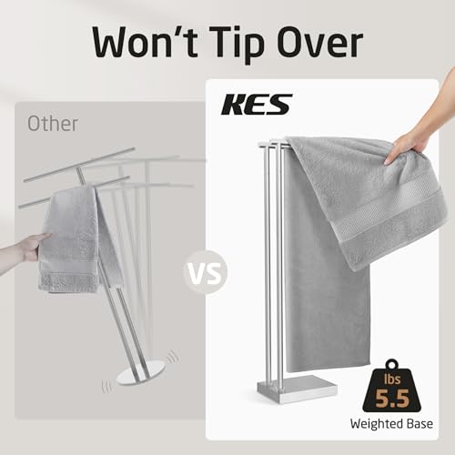 KES 37" Free Standing Towel Racks for Bathroom with 3X Thicker Base | Equal-height, Towel Rack Stand, Bathroom Floor, Upgrade Steady Design, Pro-Grade 18/8 Stainless Steel Brushed Finish - size: 37 inch (2-tier, Equal Height)