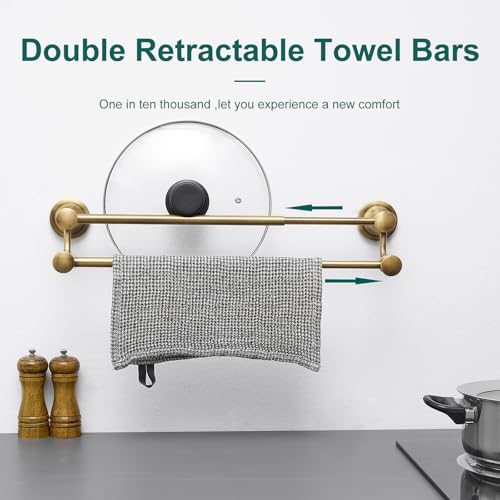 Hoimpro Adjustable Retractable 15-27 Inches Stainless Steel Bathroom Towel Bar, Bathroom Accessories Bath Hotel Double Towel Bar Rod Hanger Wall Mounted Towel Holder Towel Rack, Antique Brass - color: Antique Brass