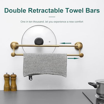 Hoimpro Adjustable Retractable 15-27 Inches Stainless Steel Bathroom Towel Bar, Bathroom Accessories Bath Hotel Double Towel Bar Rod Hanger Wall Mounted Towel Holder Towel Rack, Antique Brass - color: Antique Brass