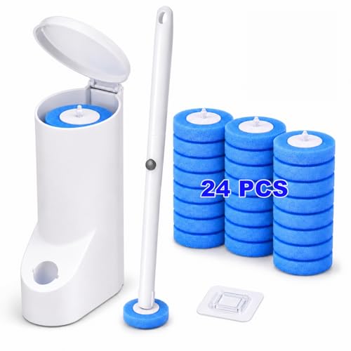 Disposable Toilet Brush and Holder Set with 24 Refills,Toilet Cleaning Wand | Wall Mounted Toilet Bowl Brush with Holder, Disposable Toilet Bowl Cleaner Wand for Bathroom Deep Cleaning and Hygienic