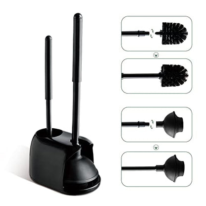 Eyliden Toilet Plunger and Brush Set, 2-in-1 Compact Holder, Black | Unclogs Toilets, Deep Cleans Bowls, Nylon Bristles, Rubber Cup, Durable Plastic Caddy, Space-Saver, Bathroom Cleaning Tools - color: Black