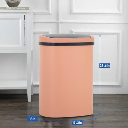 FDW Garbage Can 13 Gallon 50 Liter Kitchen Trash Can for Bathroom Bedroom Home Office Automatic Touch Free High-Capacity with Lid Brushed Stainless Steel Waste Bin - color: Pink, style: Stainless Steel