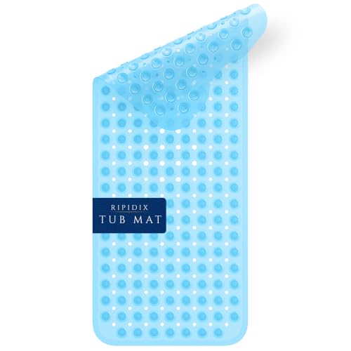 Bathtub Mat Non-Slip – 39" x 15.5" Extra Long Shower Mat with Suction Cups, BPA Free & Machine Washable, Textured Bath Mat for Tub, Ideal for Kids, Seniors & Pregnant Women, Clear Blue - color: Light Blue