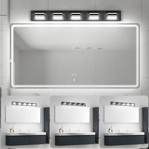 Ralbay Black Vanity Light Fixtures 40.5inch 5-Light Acrylic Modern LED Matte Black Bathroom Wall Vanity Lighting Fixtures Over Mirror - color: Black, size: 40.5 inch