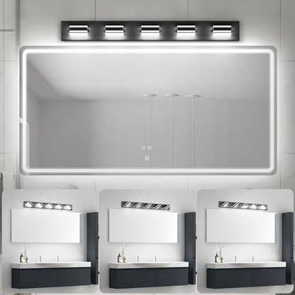 Ralbay Black Vanity Light Fixtures 40.5inch 5-Light Acrylic Modern LED Matte Black Bathroom Wall Vanity Lighting Fixtures Over Mirror - color: Black, size: 40.5 inch