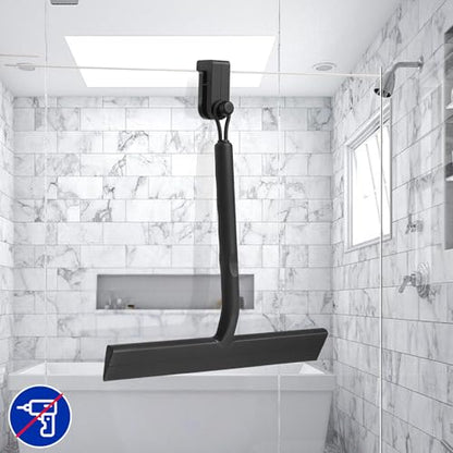 wlich 8 Inch Shower Squeegee, Silicone Squeegee for Glass Doors with 2 Hook | Streak-Free Cleaning, No-Drill Storage Hook, Non-Slip Handle, for Home, Hotel, Gym, Office Glass, Mirrors, Tiles, Windows - size: Squeegee with 2 Hooks