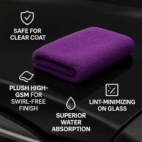 Paks - Edgeless Microfiber Towels 4-Pack - Car Detailing Wash Cloths for Cleaning - 16x16 Car Drying Towel - Lint Free Auto Rags for Polishing & Buffing - Purple & Grey Cleaning Supplies - size: 16 x 16 Inch