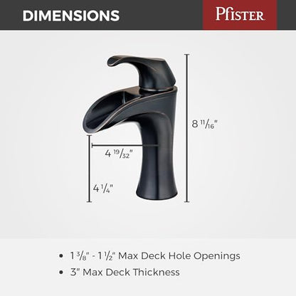 Pfister Brea LF042BRYY Single Handle Bathroom Sink Faucet 1-Hole Tuscan Bronze Finish with Push & Seal Drain TiteSeal Mounting WaterSense Certified Ceramic Disc Valve - style: Single Control