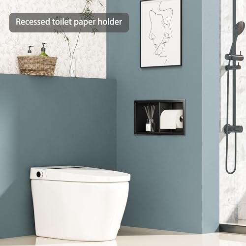 Neodrain Matte Black Recessed Toilet Paper Holder,for Standard/Mega Roll | Dual Roll, 304 Stainless Steel, Hidden In-Wall, Simple Loading and Unloading, Space-Saving for Modern Bathrooms & RV - color: Matte Black