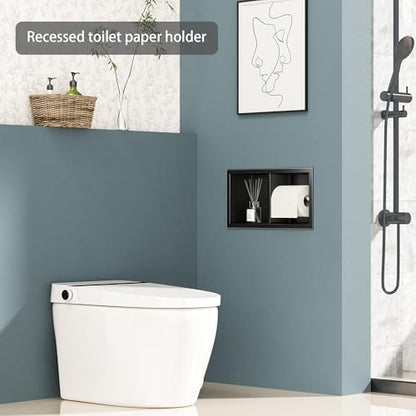 Neodrain Matte Black Recessed Toilet Paper Holder,for Standard/Mega Roll | Dual Roll, 304 Stainless Steel, Hidden In-Wall, Simple Loading and Unloading, Space-Saving for Modern Bathrooms & RV - color: Matte Black