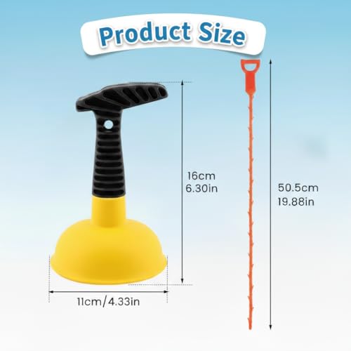 Sink Plunger, Mini Plunger with Short Handle & Drain Clog Remover, Easy to Use Powerful Unclogging Tool for Kitchen Sink, Shower Tub, Bathroom Drains, Bath