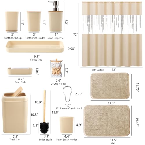 Beige Bathroom Accessories Set with Glitter Shower Curtain and Rugs,Bathroom Sets with Extra Soft and Absorbent Bath Rugs Sequin Shower Curtain Green Bathroom Sets for Bath Decor - size: Bath Set+Shower Curtain+Bath Rugs, style: Beige