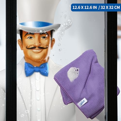 MR.SIGA Microfiber Cleaning Cloths, Streak Free Microfiber Towels, 12 Pack | All-purpose microfiber cloths, ultra absorbent, reusable household cleaning towels, Purple, 32 x 32 cm(12.6 x 12.6 inch) - color: Purple