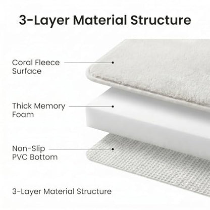Bathroom Rugs Set 3 Piece, Memory Foam Bath Rugs, Non Slip Washable Bathroom Rug Set, Extra Soft Absorbent Bath Mats with U-Shaped Toilet Rug, White - color: White