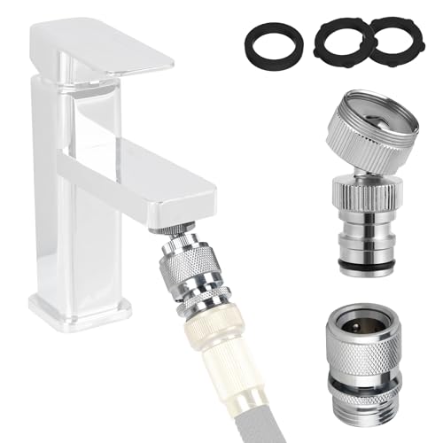 Hibbent Faucet Adapter Kit, Swivel Adapter to Connect Garden Hose - Multi-Thread Solid Brass Quick Connector Garden Hose Fitting 3/4 Inch - Chrome - color: Chrome, style: Swivel Garden Hose Adapter with Quick Connector