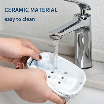 ANTIS'S HOME Marble Blue Double Layer Ceramic Self Draining Soap Dish Bathroom - color: Marble Blue