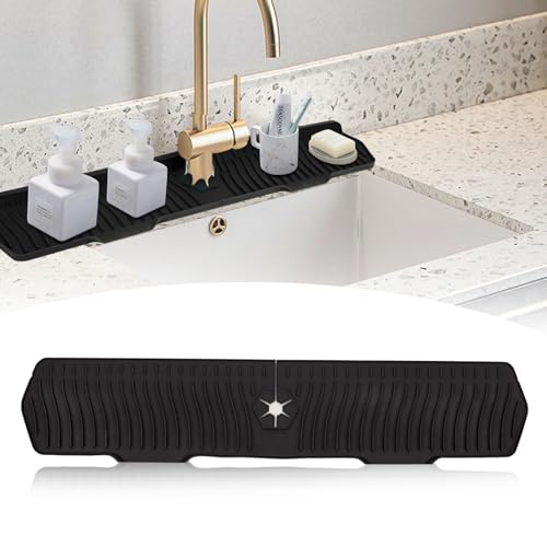 30 Inch Sink Splash Guard,Longer Silicone Sink Mat for Kitchen Bathroom,Kitchen Faucet,Silicone Sink Faucet Mat Splash Guard, Drip Protector Splash Countertop (Black) - color: Black