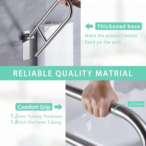 23.6 INCH Stainless Toilet Safety Rails, WochiTV Handicap Grab Bars for Elderly, Disabled Flip-Up Bathroom Grab Bar with Paper Holder,Toilet Handrails Hand Grips Handle Shower Assist Aid - style: 23.6 In Toilet Grab Bar
