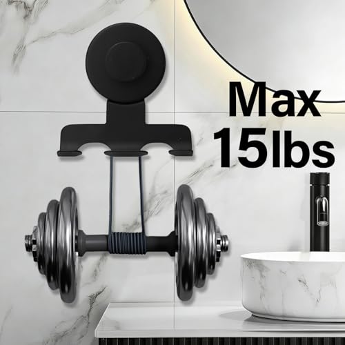 Shower Suction Razor Holder, Stainless Steel No-Drill Bathroom Hook | Reusable, Waterproof & Rustproof, Holds Up to 15 lbs – Fits Razors, Towels, Loofahs, Glass Doors & Tiles, Black 2-Pack - color: Black