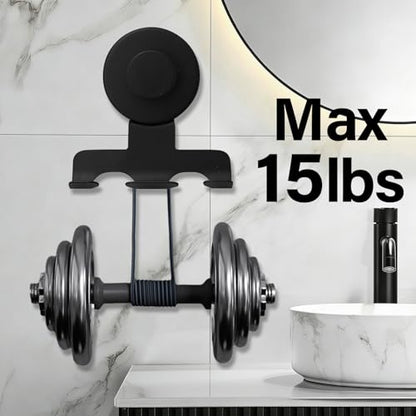 Shower Suction Razor Holder, Stainless Steel No-Drill Bathroom Hook | Reusable, Waterproof & Rustproof, Holds Up to 15 lbs – Fits Razors, Towels, Loofahs, Glass Doors & Tiles, Black 2-Pack - color: Black