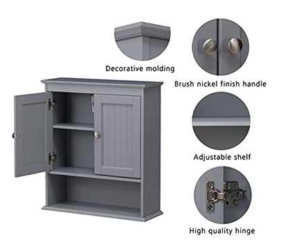 Spirich Bathroom Medicine Cabinet Over Toilet, Wall Mounted Cabinet, Gray | FSC-Certified Engineered Wood, Hidden & Open Storage, Adjustable Shelf, Modern Beadboard Design for Bathroom Kitchen Laundry - color: Grey